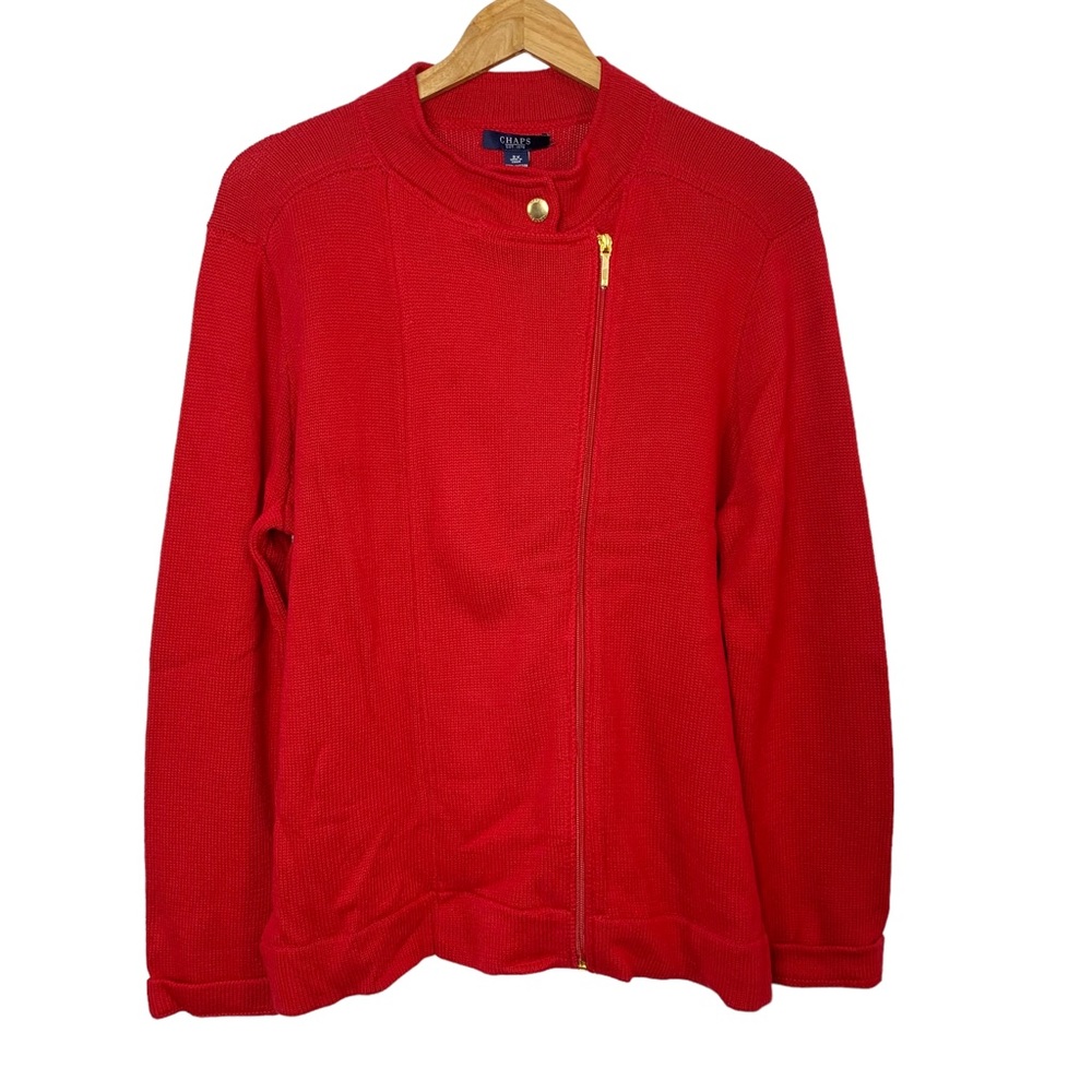 CHAPS 100% Cotton Red Full Zip Cardigan Sz 2X